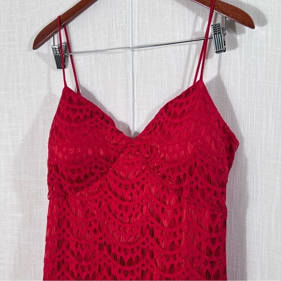 Venus Lace Tiered Ruffle Hem High Low Event Evening Night Out Red Dress Size 10 - Picture 5 of 15